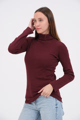Maroon Warm Turtle-Neck For Womens