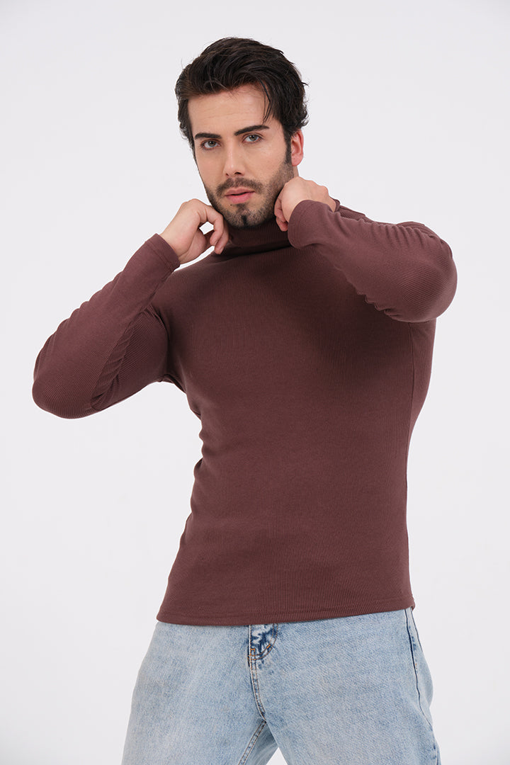 Rust Warm Turtle-Neck For Mens