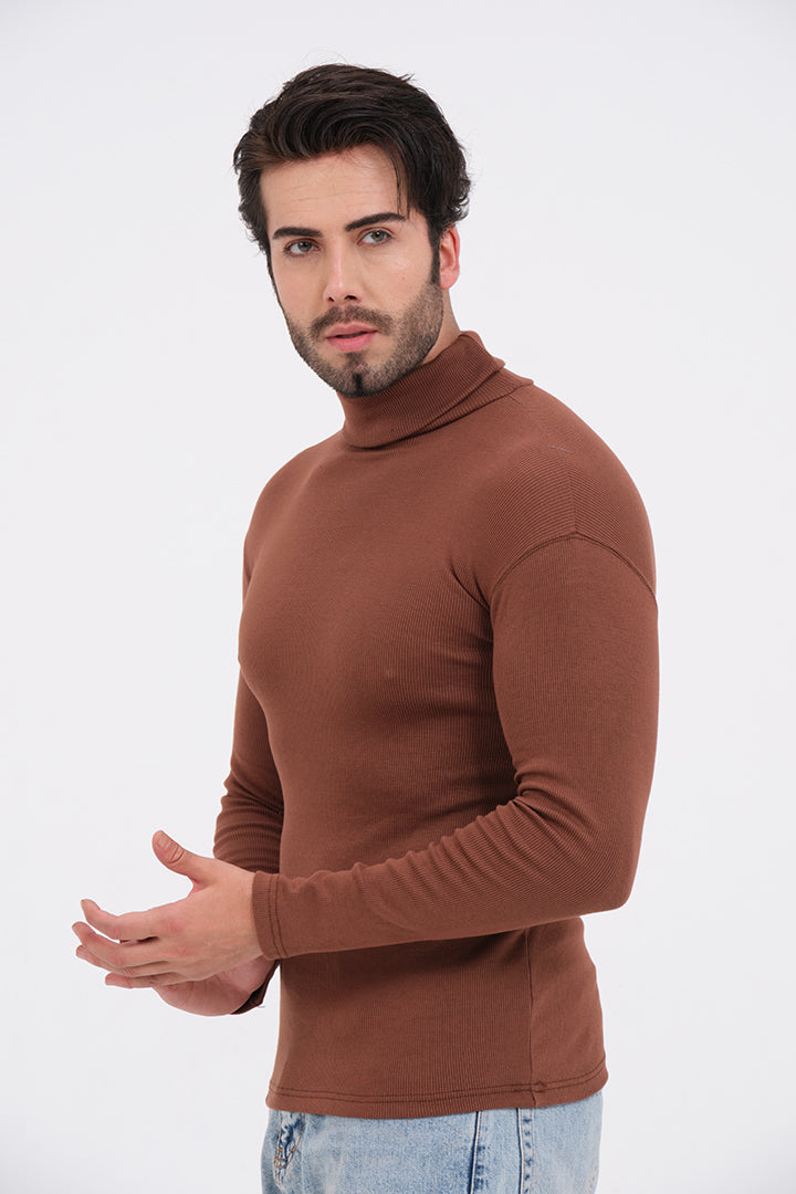 Brown Warm Turtle-Neck For Mens