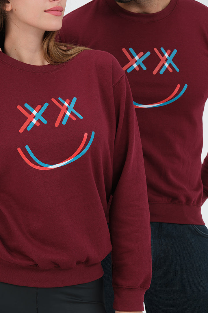 COUPLE SET - Craze Smile Unisex Maroon Sweatshirt