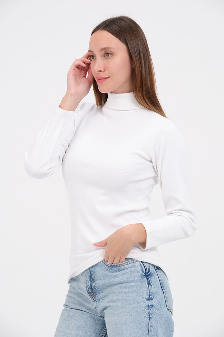 White Warm Turtle-Neck For Womens
