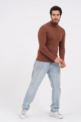Brown Warm Turtle-Neck For Mens
