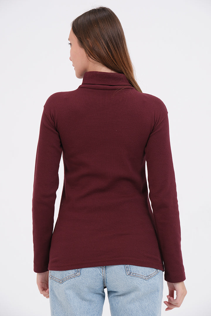 Maroon Warm Turtle-Neck For Womens