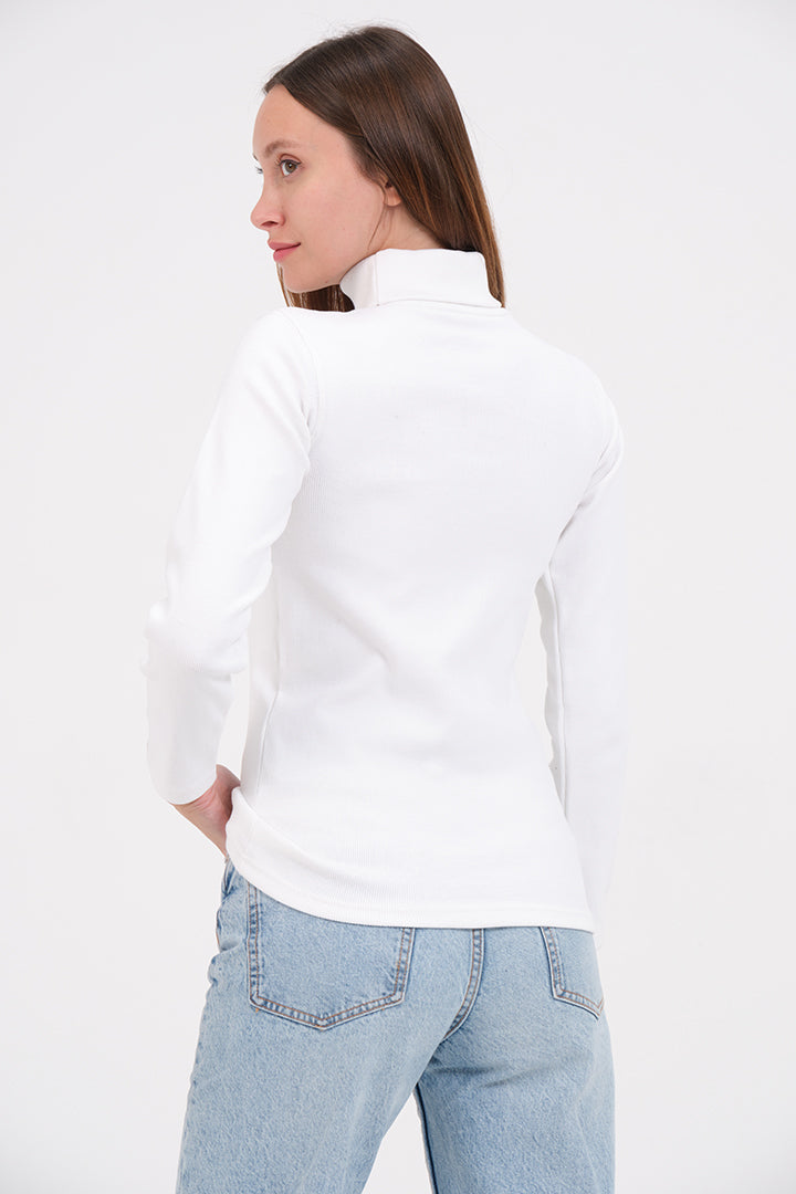 White Warm Turtle-Neck For Womens