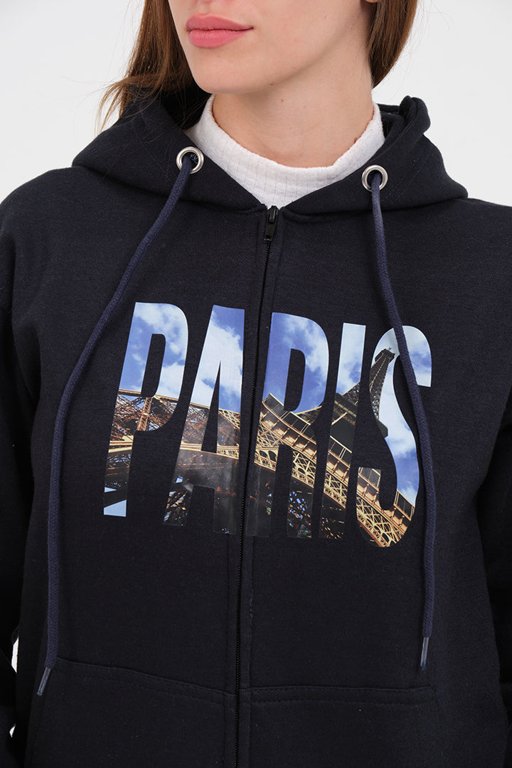 COUPLE SET - PARIS Unisex Navy Zipper hoodie