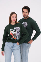 COUPLE SET - Cross-line Bear Unisex Bottle Green Sweatshirt
