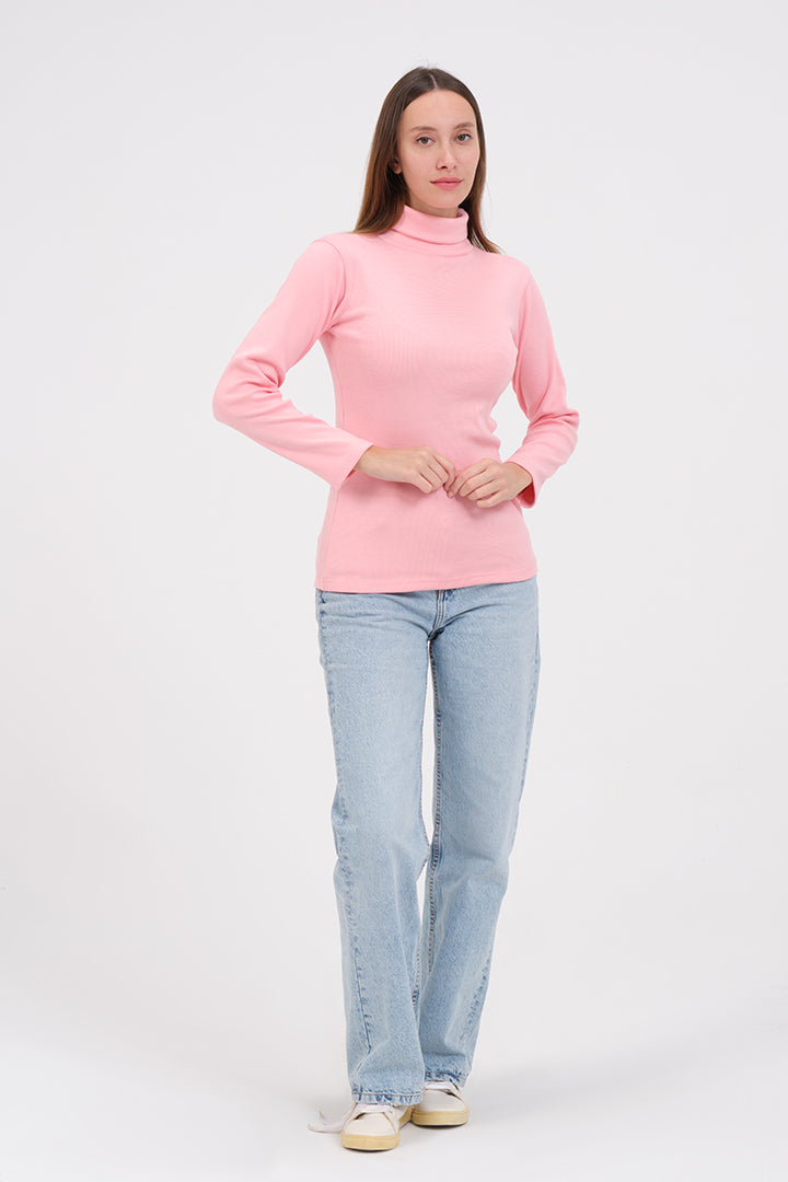 Pink Warm Turtle-Neck For Womens