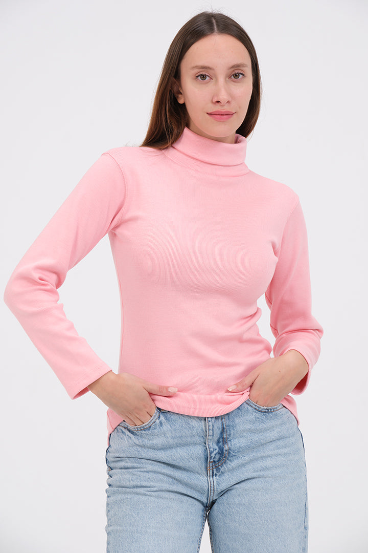 Pink Warm Turtle-Neck For Womens
